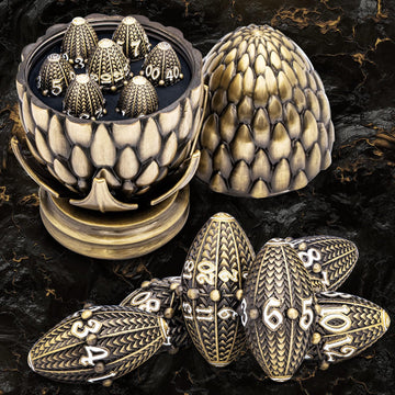 ARUOHHA DND Metal Dice Bronze Dragon Egg Dice with Rotating Dragon Egg Shell, Dungeons and Dragons Role Playing Game RPG D&D Dic