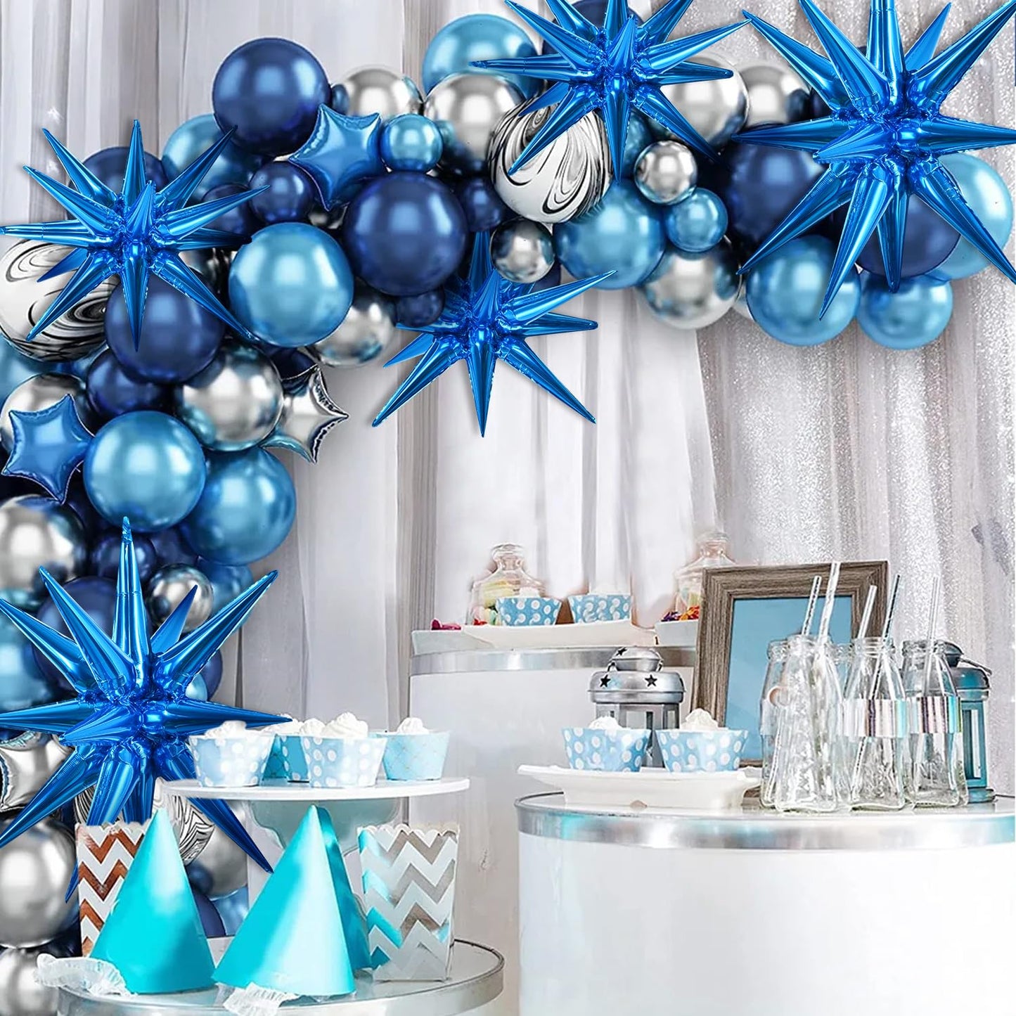 Toniful 8 Pcs Blue Star Foil Balloons Large Star Balloons Blue Explosion Star Mylar Balloons For Party Backdrop Christmas New Ye