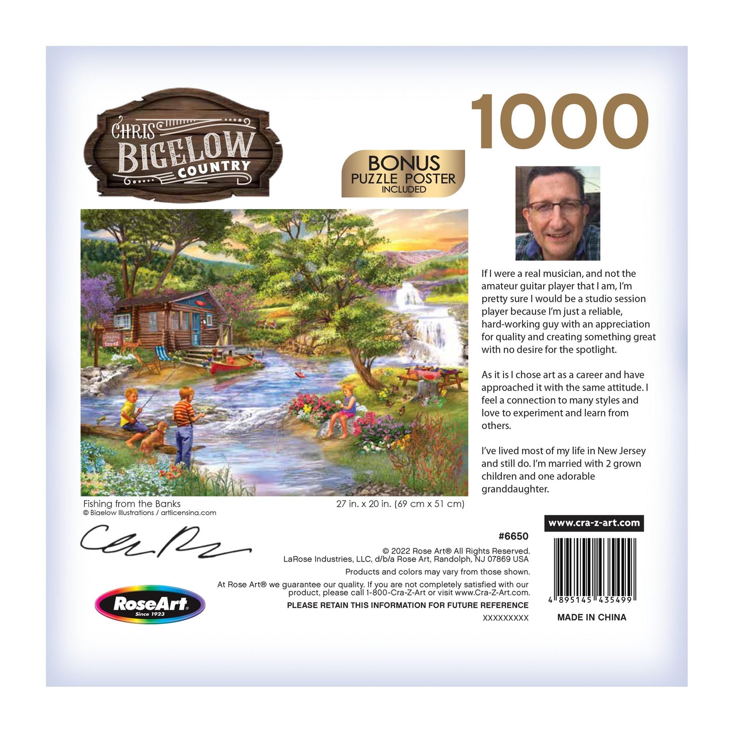 RoseArt 1000 Piece Jigsaw Puzzle - Fishing from The Banks - Multi-colored - Cardboard - Model 6650ZZC