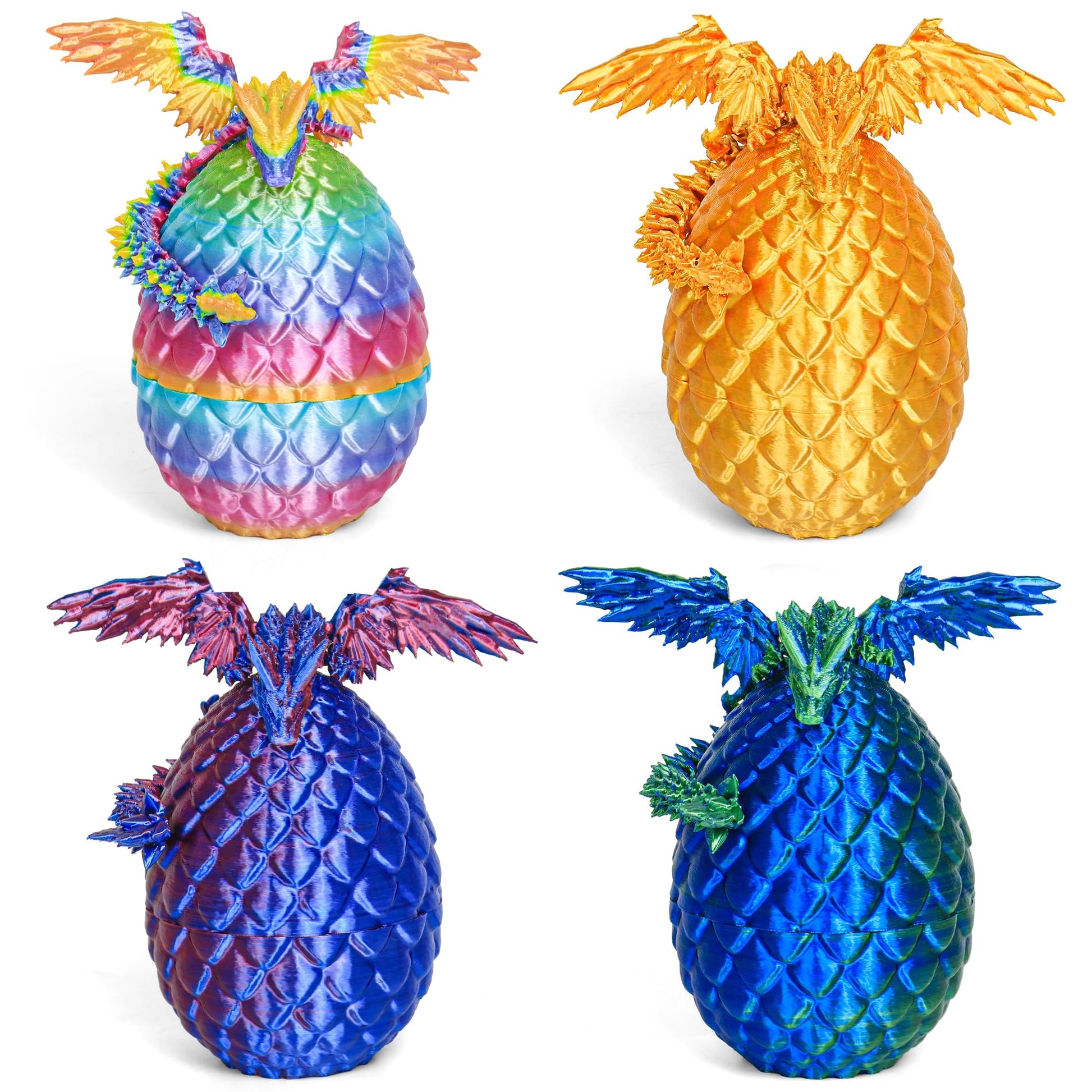 3D Printed Dragon Eggs with Dragon Inside  Easter Mystery Dragon Egg Articulated Crystal Dragon Fidget Toy  Surprise 3D Printed Dragon Egg with Wings Flying Animals Toy Easter Basket Stuffers 4PCS(A)