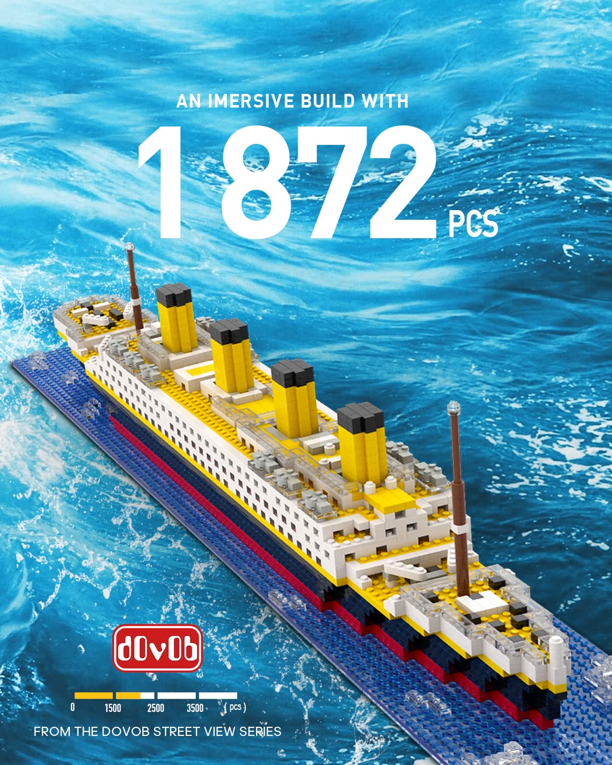 dOvOb Mini Blocks Titanic Model Set, 1872 Pieces, Small Size, Assorted Color, Includes 2 Figures, Model 66503