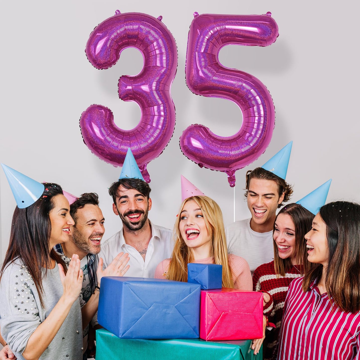 35Th Birthday Balloons For Women, Laser Hot Pink Foil Big Number 35 Balloons Anniversary Decor, Self Inflating Helium Mylar 40 I