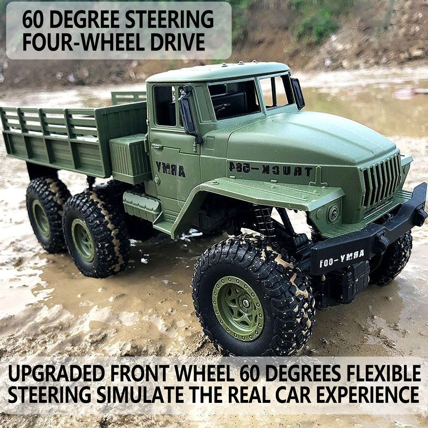 JPJCOOY RC Military Truck 6x6 Road Remote Control Car 1/16 Scale Remote Control Truck 4WD All Terrain Rock Army Transport Vehicl