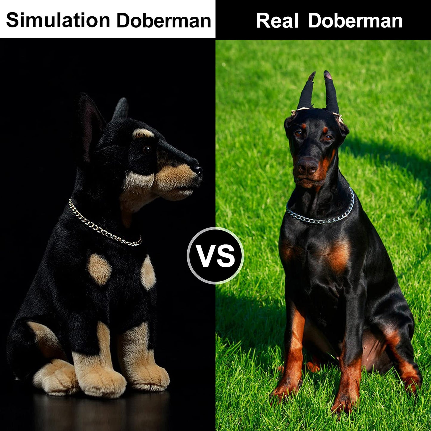 ZHONGXIN MADE 12" Simulation Doberman Stuffed Animal Plush Toy - Black Polyester Puppy for Kids, Ideal Gift for Girls & Boys