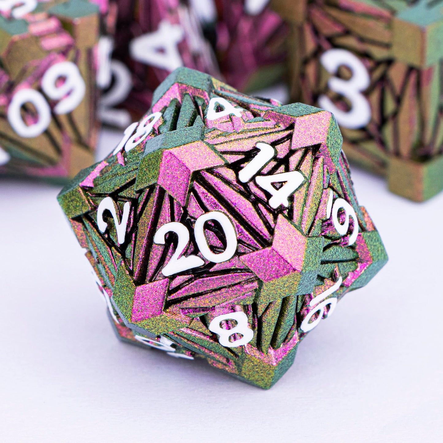 Orifantou 7Pcs Metal Dnd Dice Set With Box, Debris Rpg Red D And D Dice For D&D Tabletop Games Role Playing Game, Polyhedral Dic