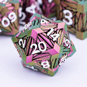 Orifantou 7Pcs Metal Dnd Dice Set With Box, Debris Rpg Red D And D Dice For D&D Tabletop Games Role Playing Game, Polyhedral Dic