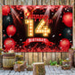 Yikki Happy 14th Birthday Banner Backdrop, Red and Black, Polyester, 14 Years Old Decorations for Boys and Girls