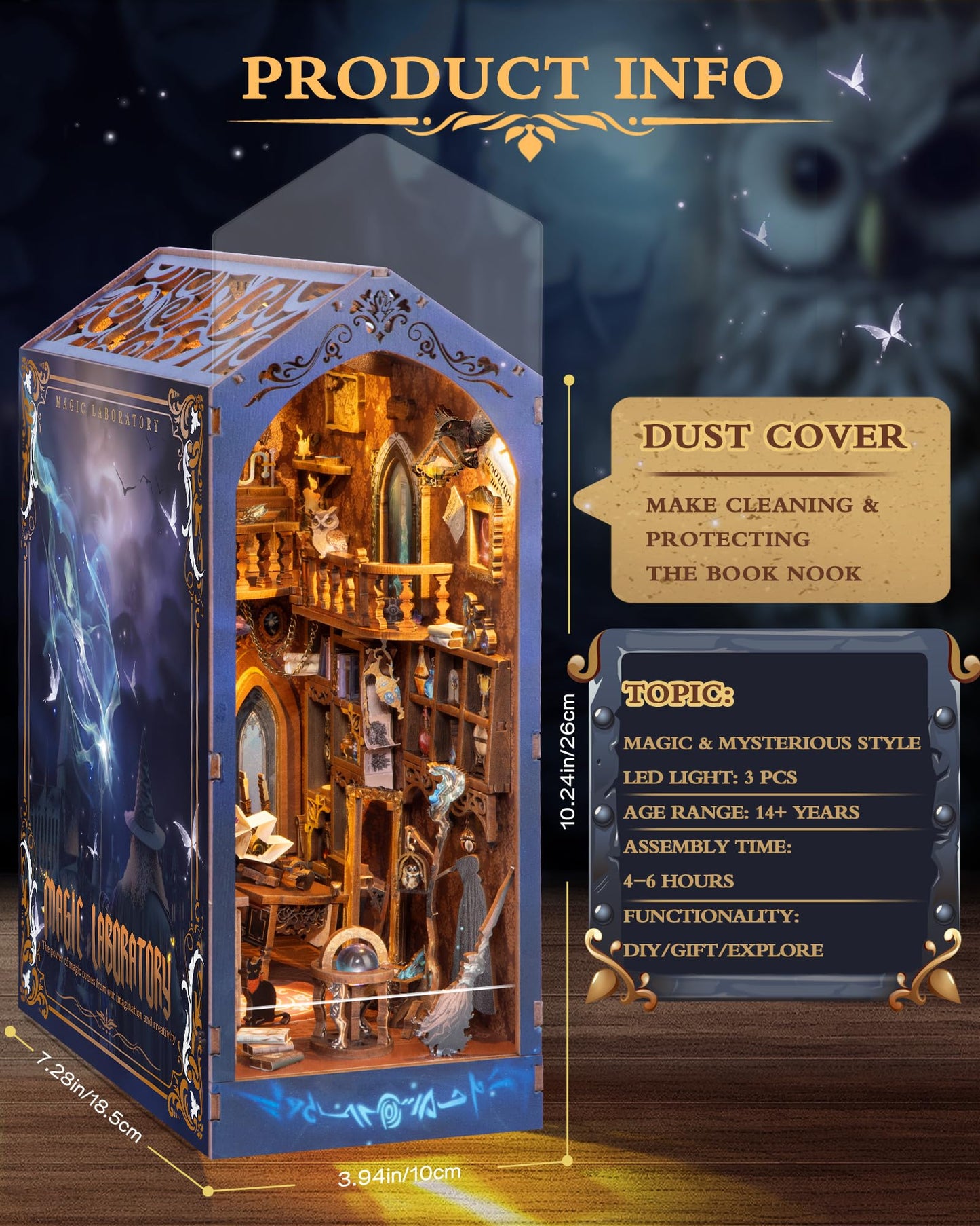 Quanquer Diy Book Nook Kit - Diy Dollhouse Booknook With Led Light - 3D Wooden Puzzle Miniature House Kits - Craft For Adults - Bookshelf Insert Decor - Gifts Family And Friends(Magic Laboratory)