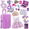 Srua Don 18 Inch Doll Suitcase Travel Luggage Play Set, 18' Doll Mermaid Theme Travel Carrier Storage Accessories For 18Inch Doll, Include Case Doll Clothes Hat Sunglasses Camera Pillow Toy Pet, Etc