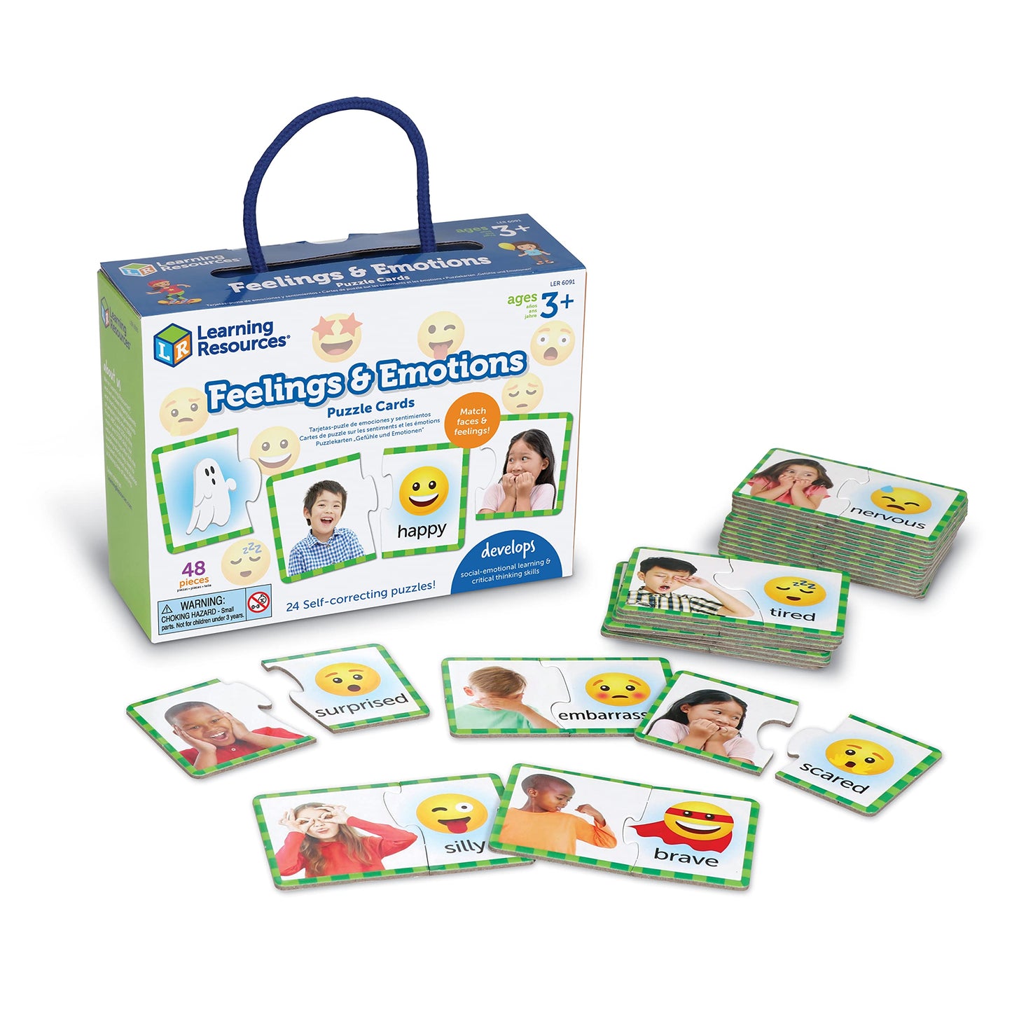 Learning Resources Feelings & Emotions Puzzle Cards, 48 Pieces, Social Skills & Speech Therapy, Ages 3+, Model LER6091