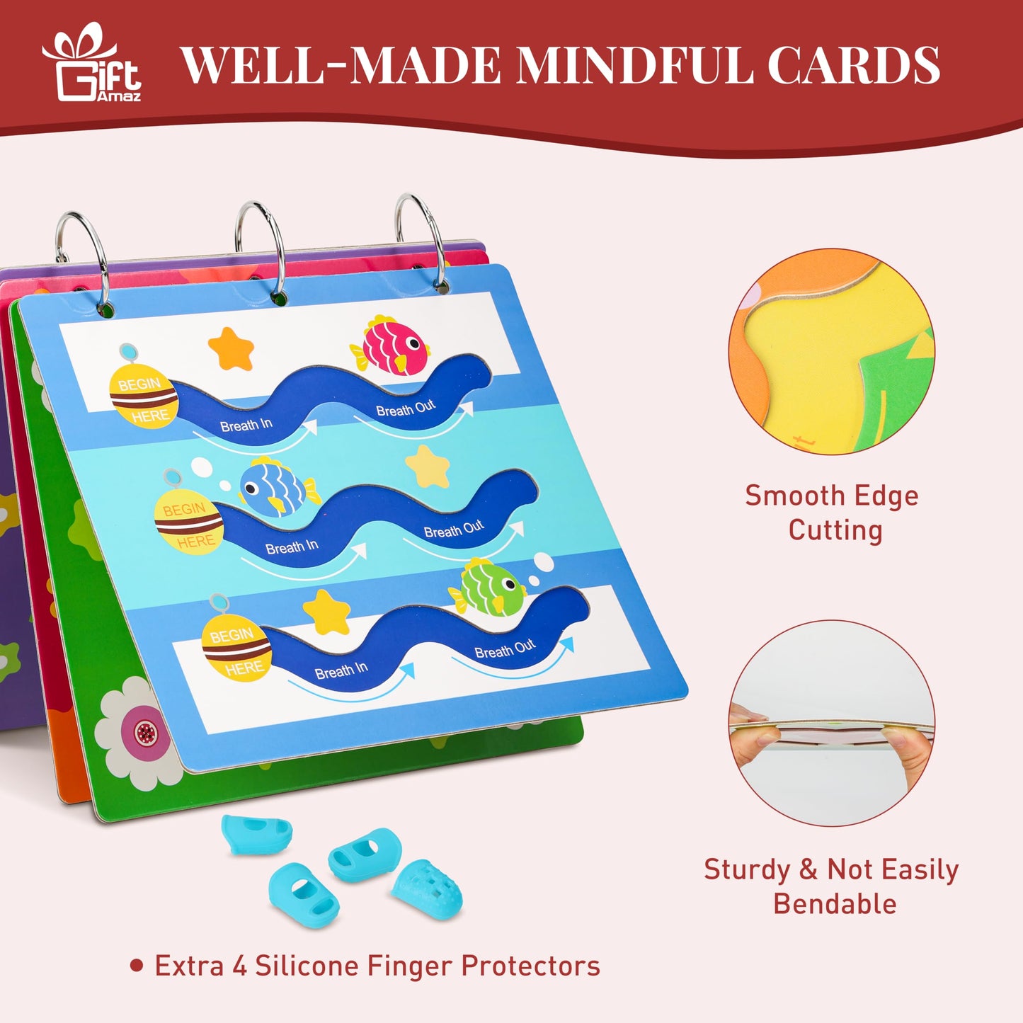 GiftAmaz Mindful Maze Boards - Calming Toys for Kids, Finger Path Breathing, Cardboard, Multiple Colors, Model M-001B, Ages 3+
