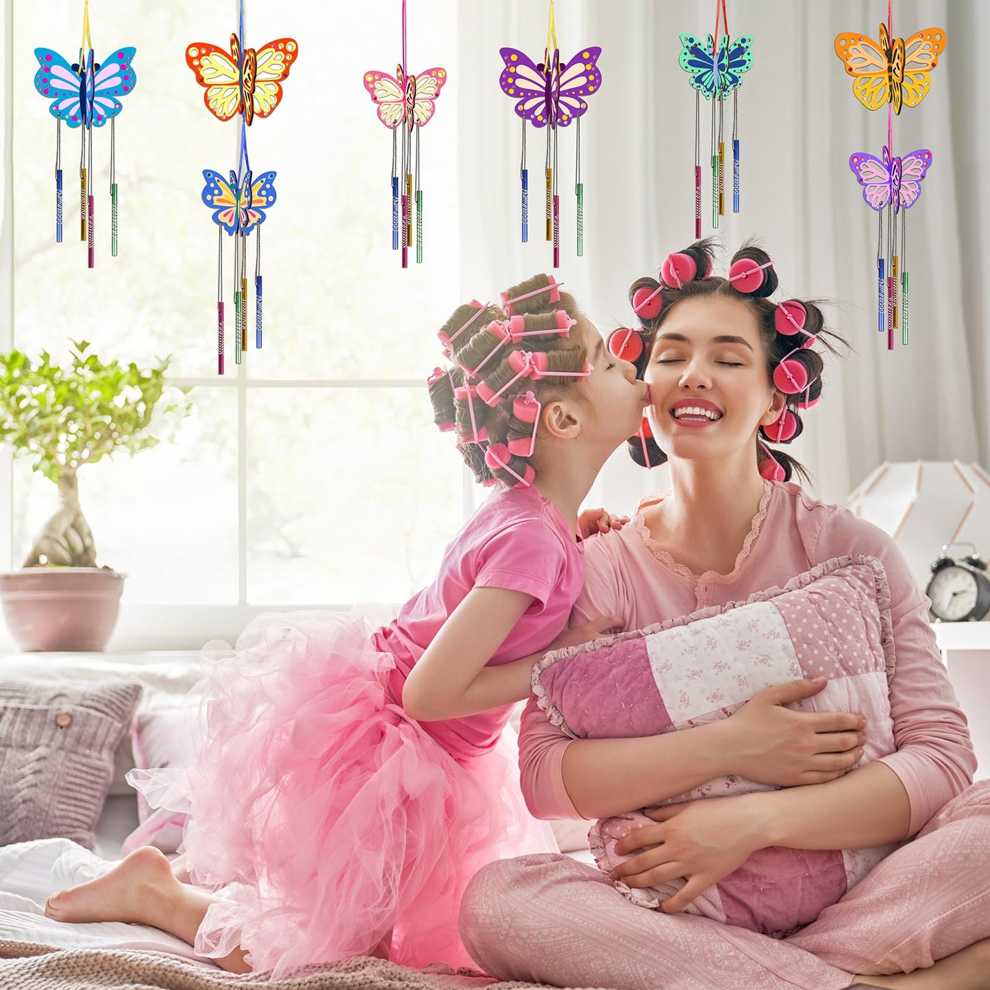 Fennoral 8 Pack 3D Butterfly Wind Chime Kit for Kids Make Your Own Butterfly Wind Chime Wooden Arts and Crafts for Kids DIY to P