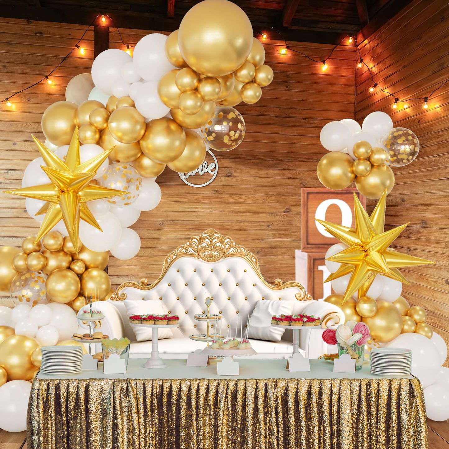 146Pcs White And Gold Balloons Garland Arch Kit With Gold Exploding Star Foil Balloons For Graduation Wedding Engagement New Yea