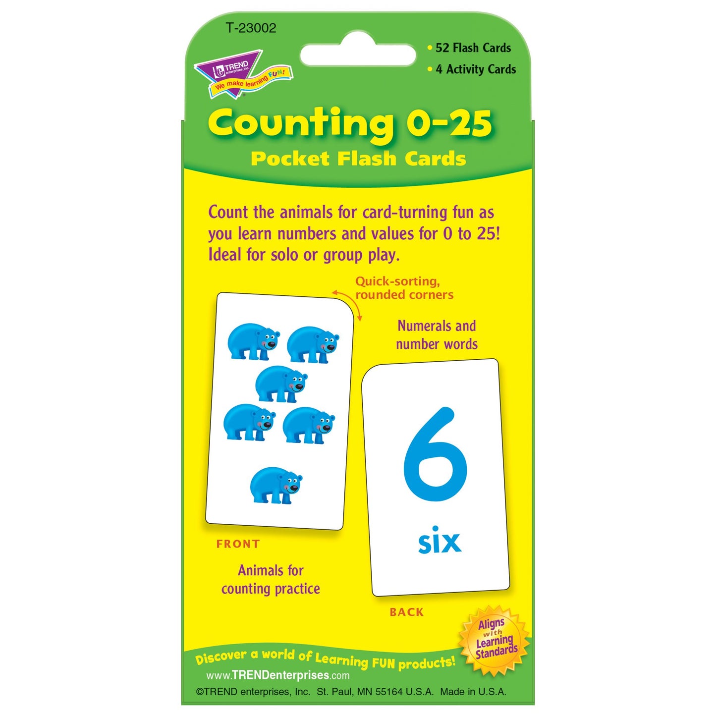 Trend Enterprises T23002 Counting Pocket Flash Cards, 0-25, 3-1/8''X5-1/4, 56/Cd, Ast