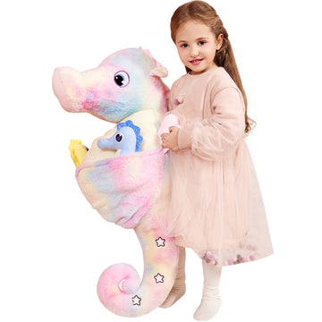Ikasa Giant Seahorse Stuffed Animal Plush Toy,30' Large Sea Horse Cute Jumbo Soft Toys,Huge Big Size Plushy Plushie With Two Babies,Gifts For Kids