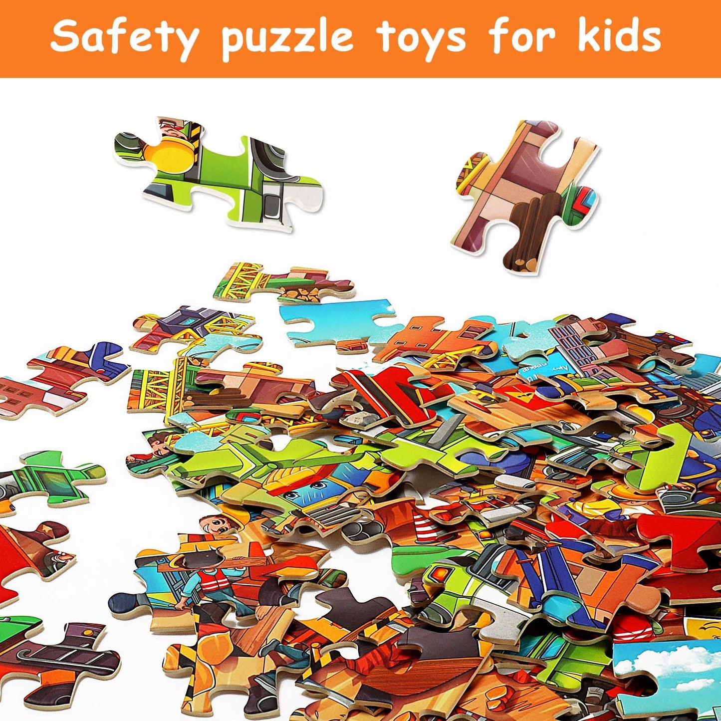 Large Piece Jigsaw Puzzles For Kids Ages 4-6 6-8 8-10 Year Old 100 Pieces Jigsaw Puzzles For Kids Construction Engineering Vehic