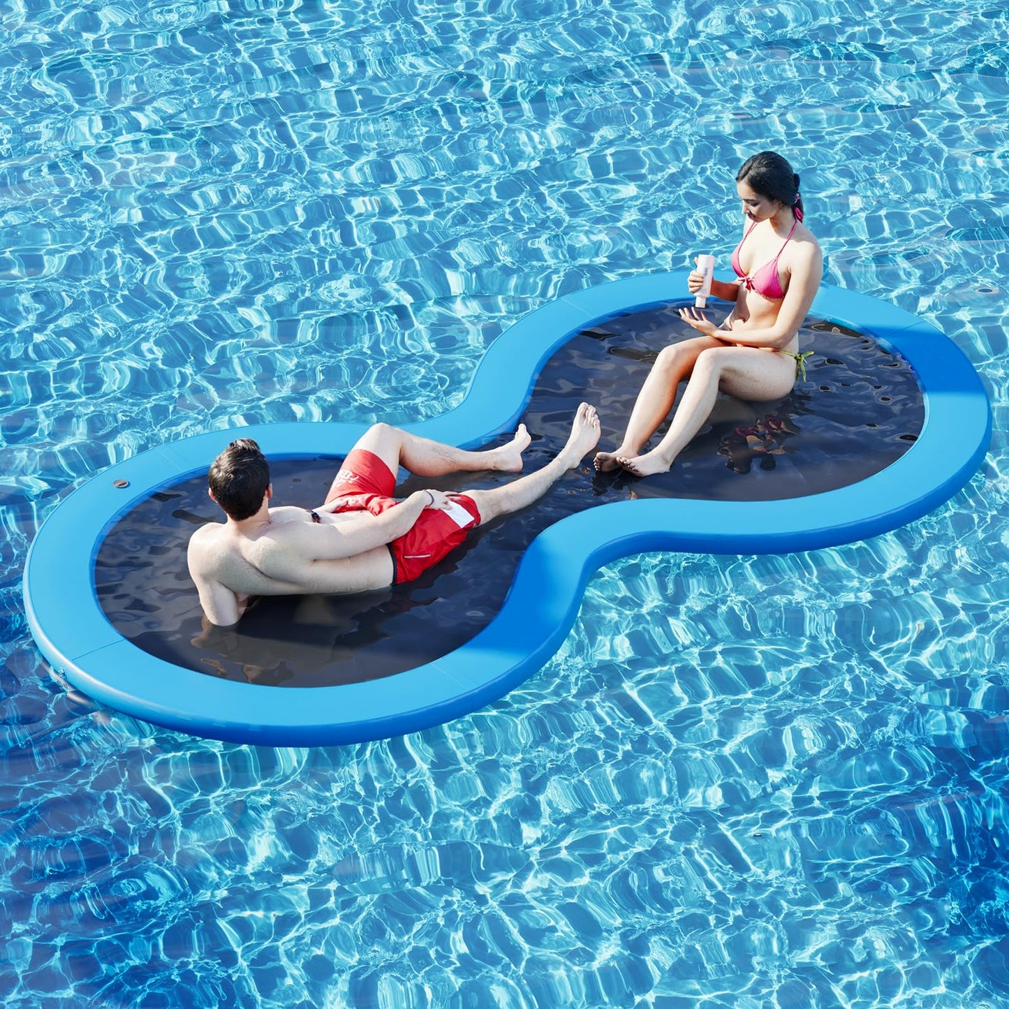 Danrelax 8 Double-Ring Inflatable Dock  Sunchill Float Ring  Hck Tanning Pool with 4in Woven Fabric  Manual Pump for 1-2 Min Quick Inflate/Deflate  Fits 7-8  Ideal for Lakes  Pools  Oceans