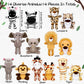 Elcoho 14 Pieces Safari Jungle Animal Plush Toys Small Stuffed Forest Animals Plush Toys 5.9 Inch And 3.75 Inch Keychain Decorations For Animal Themed Parties Goody Bags(Standing,Sitting)