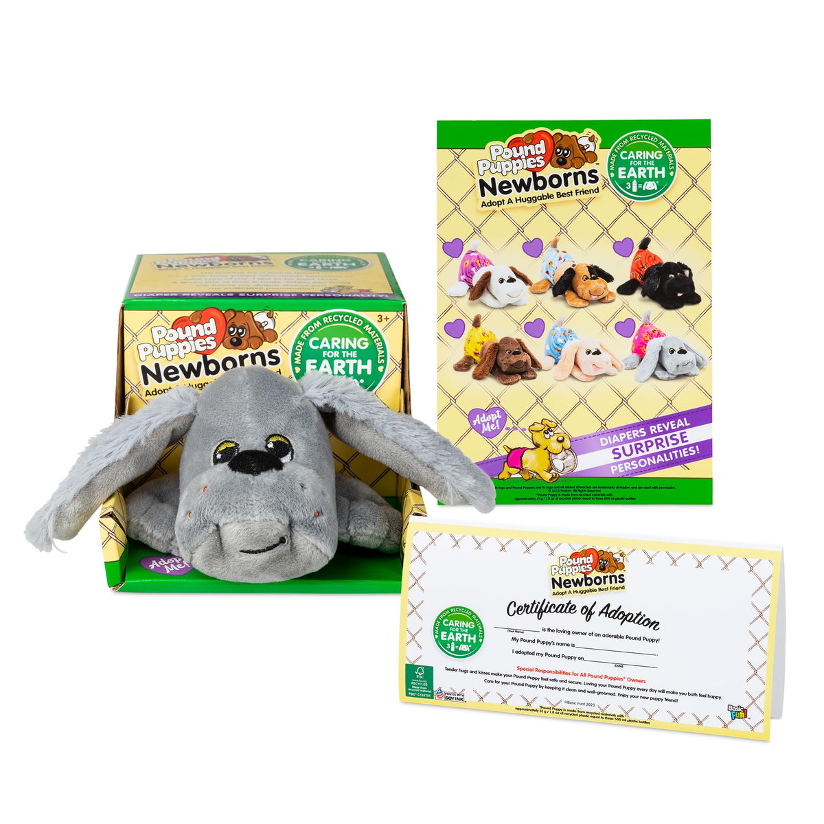 Pound Puppies Newborns Plush  Lovey  Gray, Eco Friendly