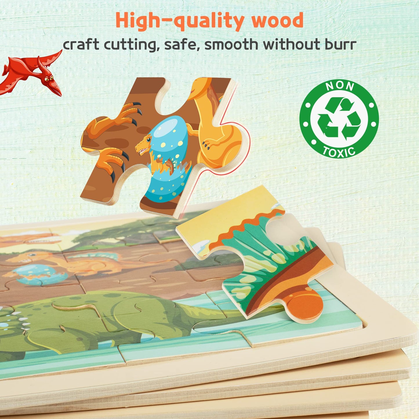 Synarry Large Dinosaur Wooden Puzzles For Kids 4 In 1 Gift Box(12.2 * 9.4 In) - Fsc Certified, Jigsaw Puzzles For Kids Ages 4-6, Dinosaur Toys Gifts For 3 4 5 Year Old Boys Girls