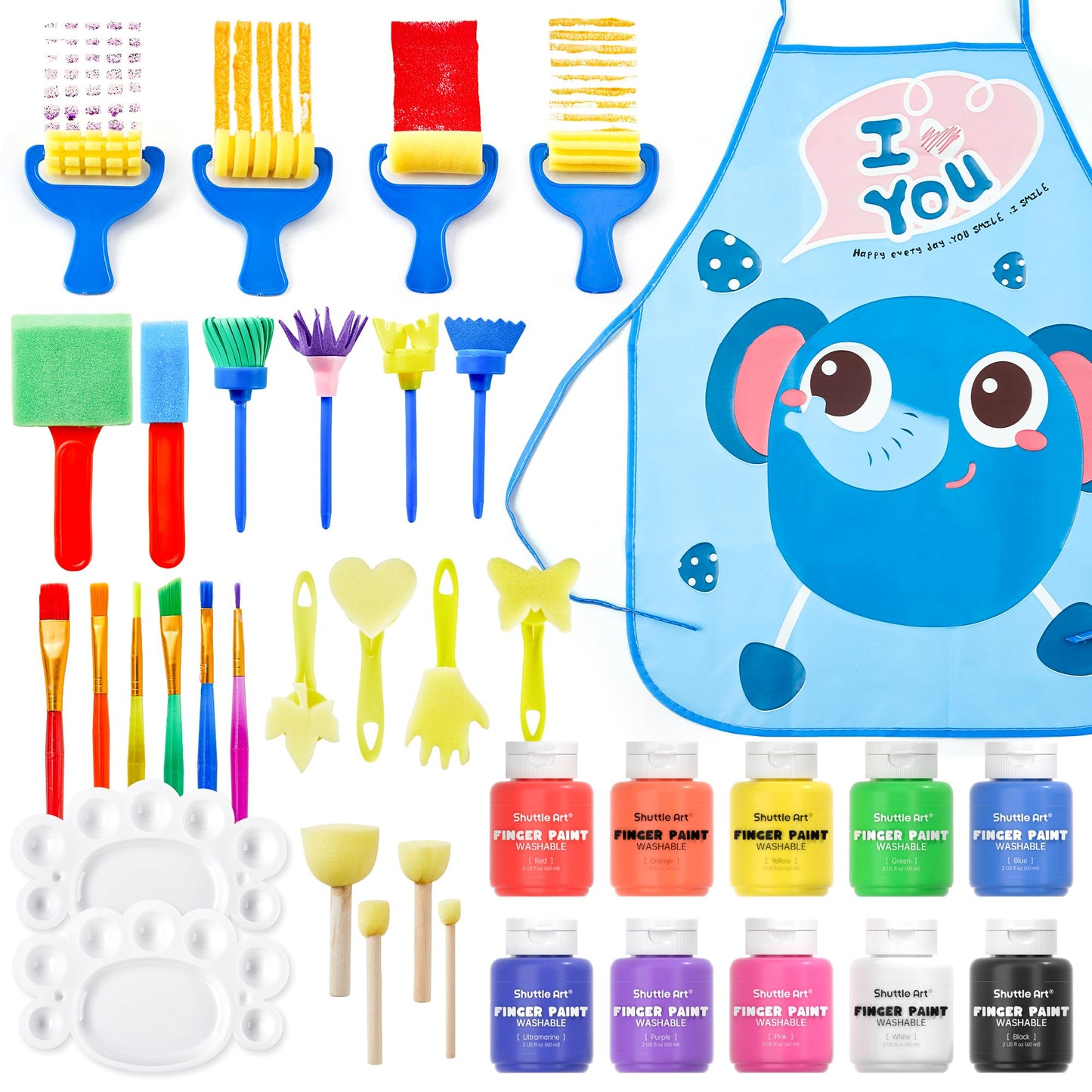 Kids Washable Finger Paints Set, Shuttle Art 33 Pack Non Toxic Kids Painting Set with 10 Colours (60ml) Finger Paints, Paint Pad