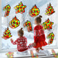 QOUBAI 32 Sets Christmas Suncatchers Craft Kit DIY Colorful Stained Glass Paper Crafts for Kids - Model QB1181