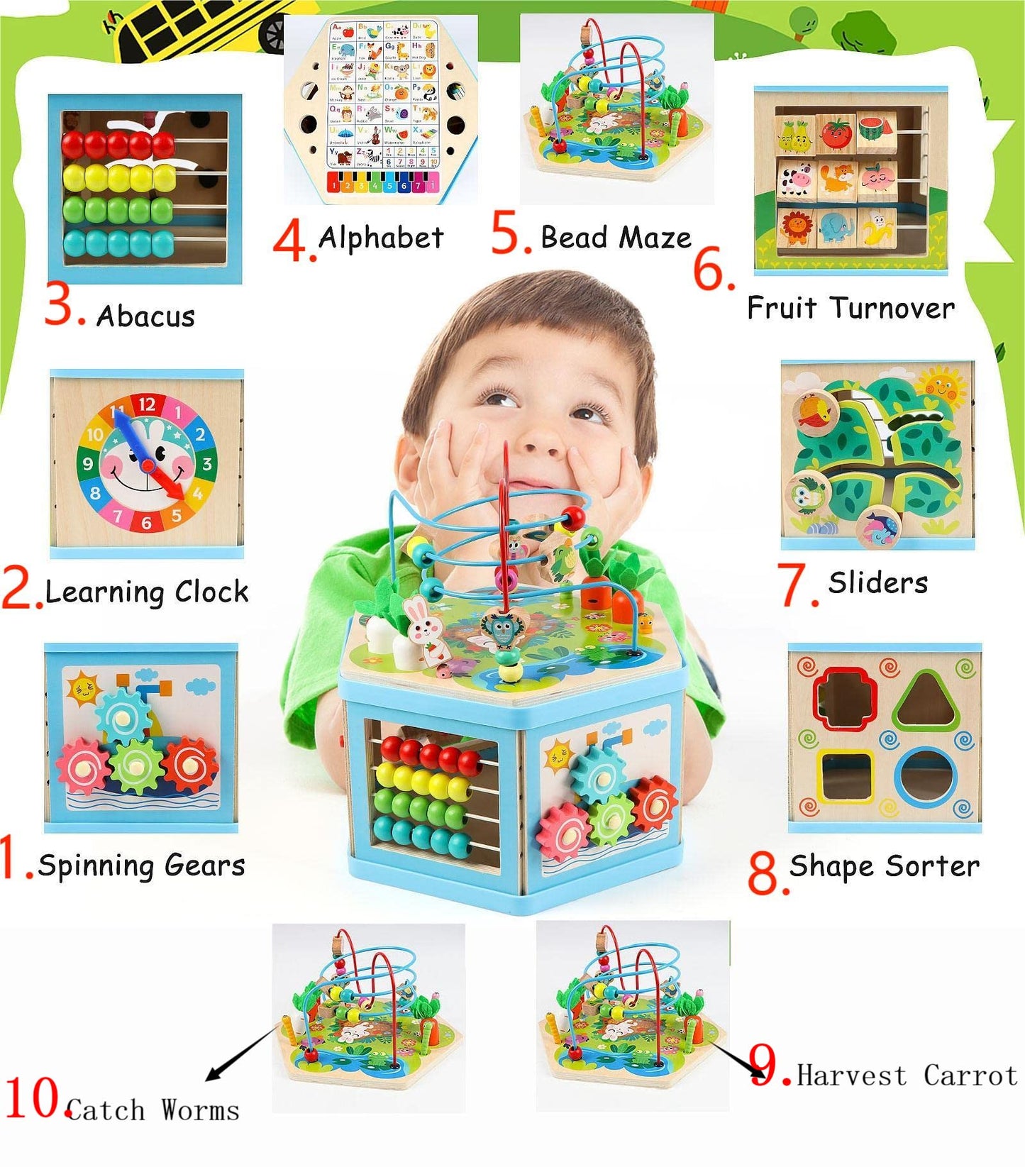 Vomocent Wooden Activity Cube For 1 Year Old Kids, Educational Learning Bead Maze For Toddler Age 1-3, Developmental Montessori Toys For 12-36 Months Boys Girls Gift