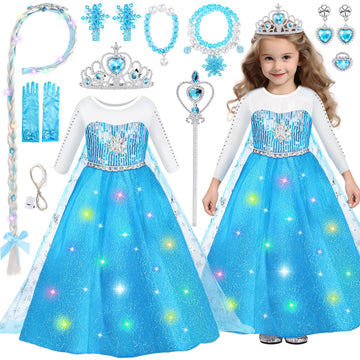 Luucio Light Up Frozen Princess Dress Up Costume With Accessories For Little Girls 3-10 Years, Girls Birthday Christmas Dress