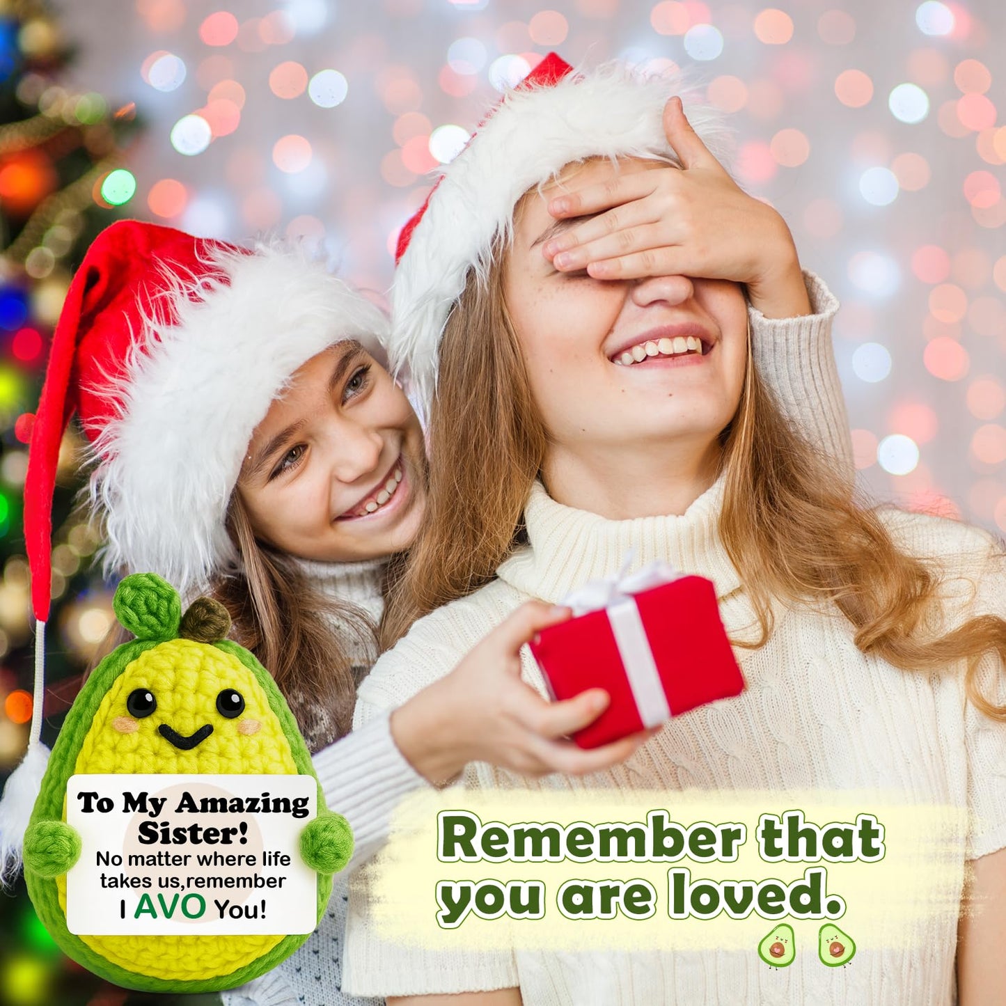 GiftMark Gifts for Sister Mothers Day Positive Crochet Avocado Emotional Cheer Support Crochet Mini Handmade Birthday Gift for Sister Girl Ideas Funny Sister Birthday Gifts from Sister