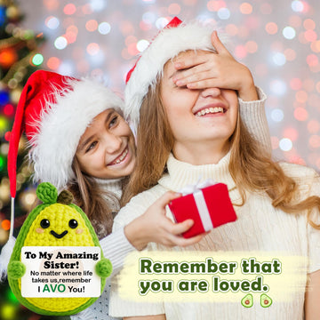 GiftMark Gifts for Sister Mothers Day Positive Crochet Avocado Emotional Cheer Support Crochet Mini Handmade Birthday Gift for Sister Girl Ideas Funny Sister Birthday Gifts from Sister