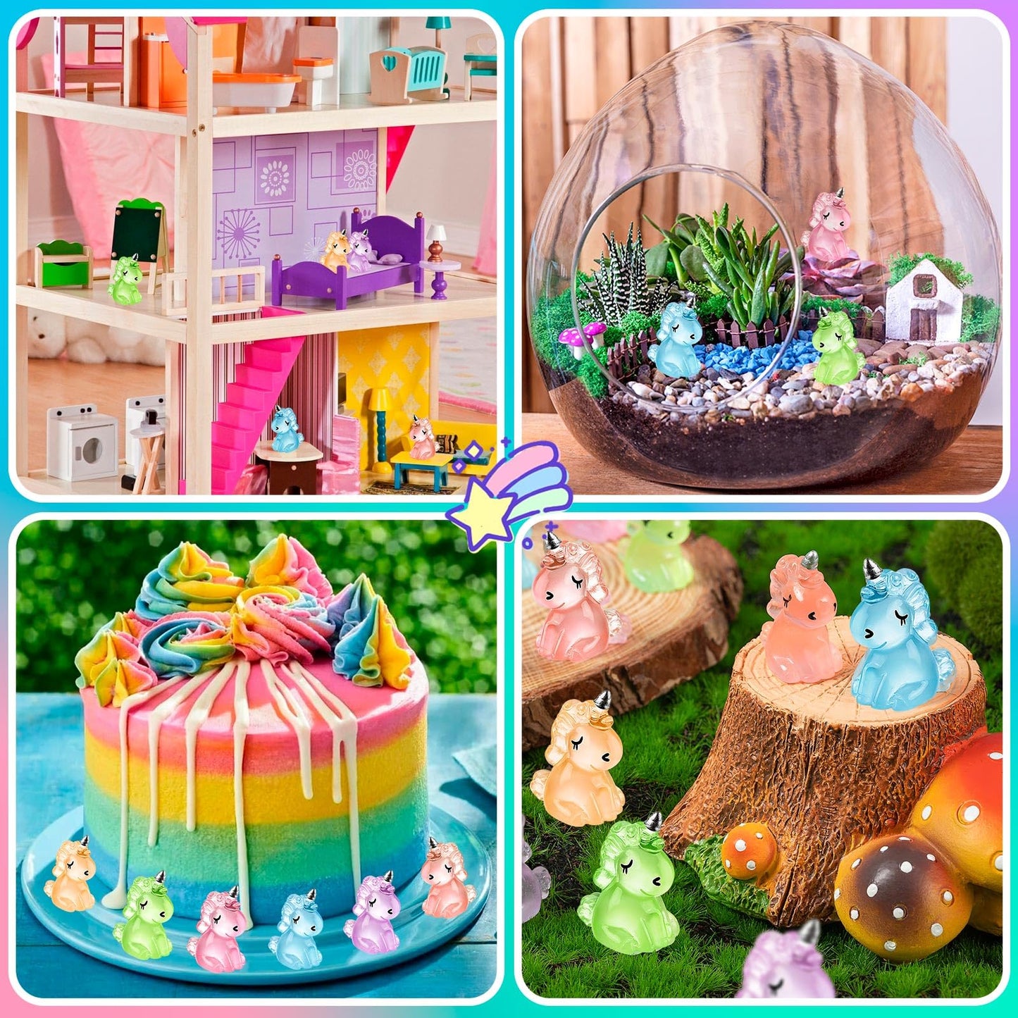 HFAYDZSW 60Pcs Luminous Mini Resin Unicorn, Miniature Unicorn Figurines, Glow in The Dark Tiny Unicorn Ornament for Garden Lands