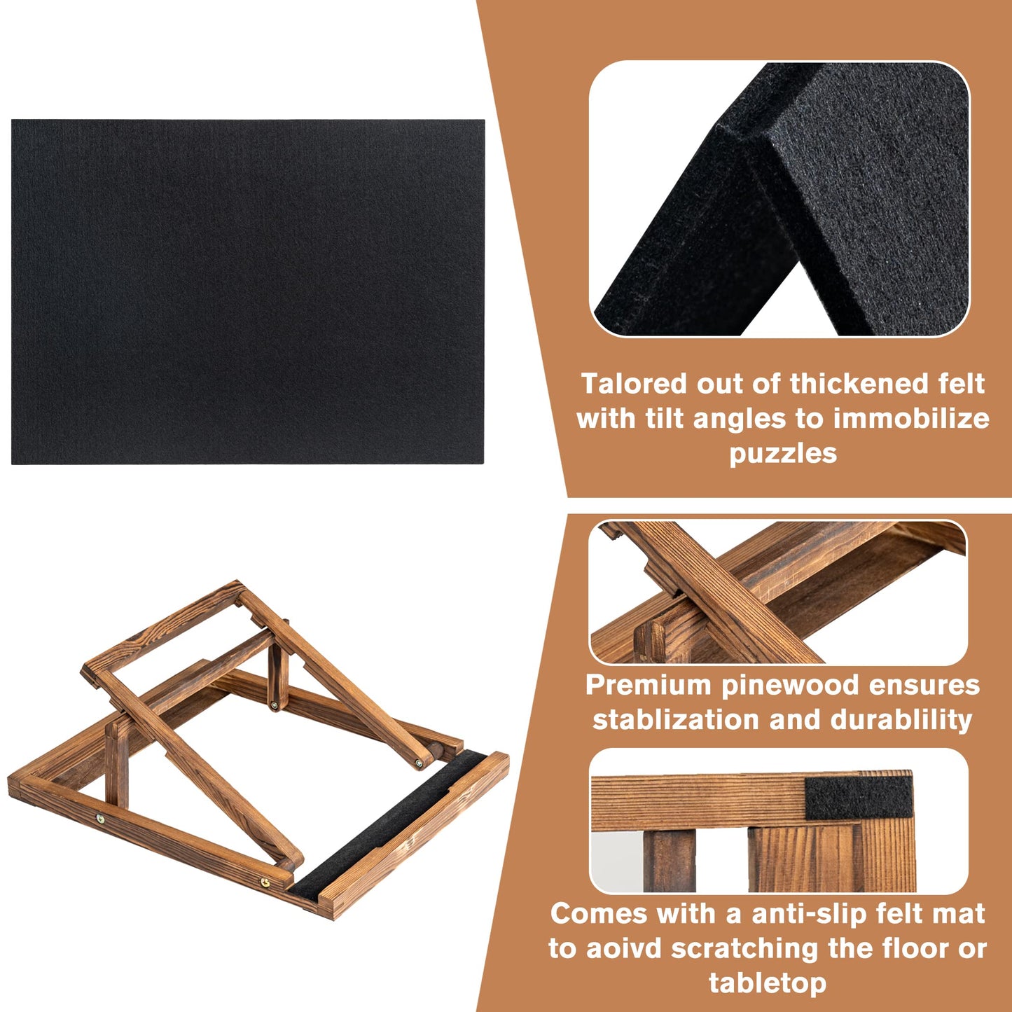 Tektalk Foldable Jigsaw Puzzle Board With 3 Angle Adjustable Bracket / Stand, Lightweight Portable Puzzle Mat Plateau With Wooden Easel, Foldaway Felt Puzzle Table, For Up To 1000 Pieces - Black
