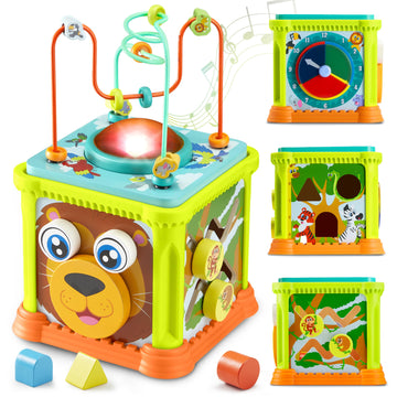 Syncfun Baby Toys, Toddler Learning Toys, Montessori Toys For 1 Year Old, Wooden Activity Cube With Music, Educational Toys For