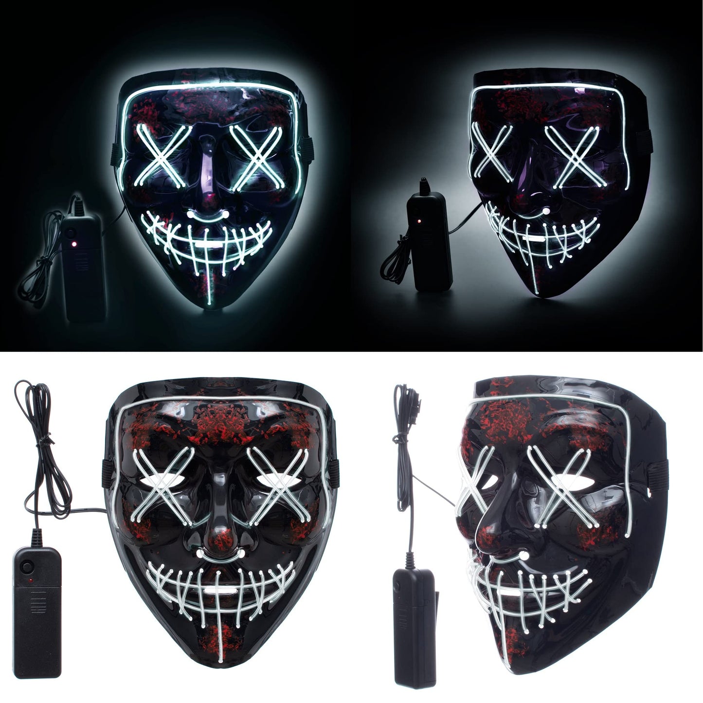 Kids Full Length Hooded Velvet Cloak Halloween Cape Costumes With White Led Light Up Scary Mask (47'/120Cm)