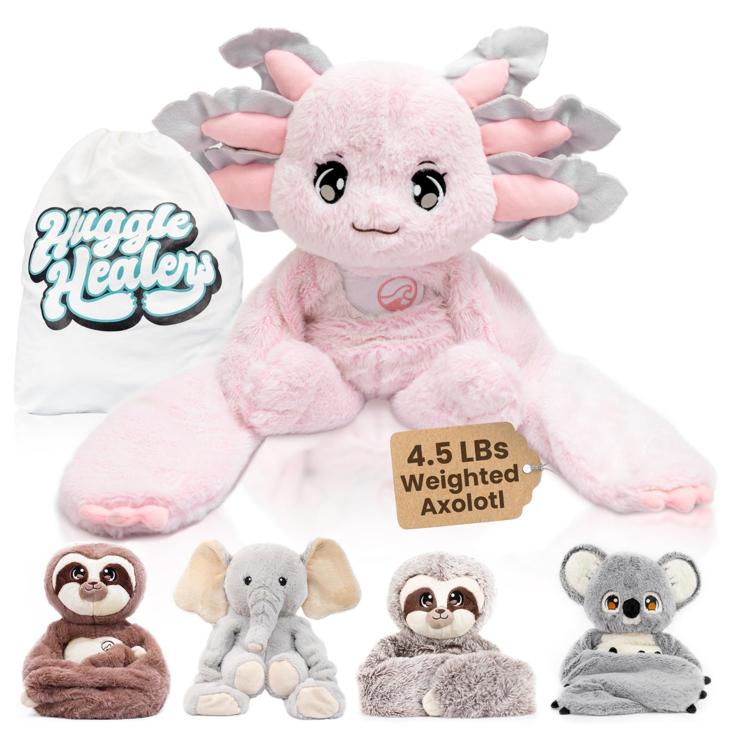 Huggle Healers Axolotl Plush - 40" Weighted Stuffed Animal, 4.5lb, Pink, Model NB005-AXLT for Adults, Teens, and Kids