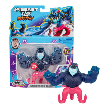 Mrbeast Lab - Hyper Fusion Stretchy Hero, Sabertooth Squid, 5 Inch (12.7Cm) Goo Filled Standing Figure, Stretch Up To 3 Times Hi