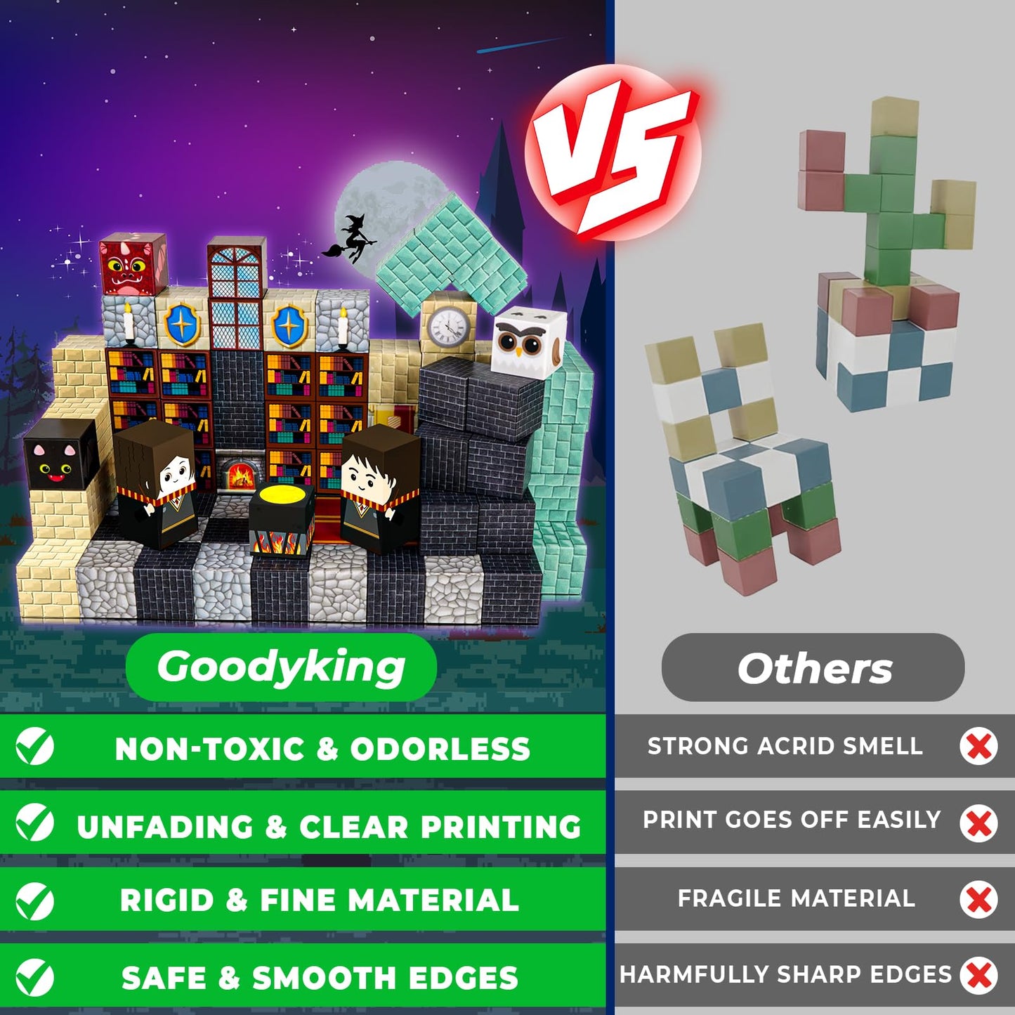 Goody King Magnetic Blocks |100Pcs Magnetic Building Blocks Magic‘S House Magnetic Cube,Magnetic Blocks For Kids Ages 3-10,Stem Montessori Stacking Toy, Sensory Tiles Building Christmas For Toddlers