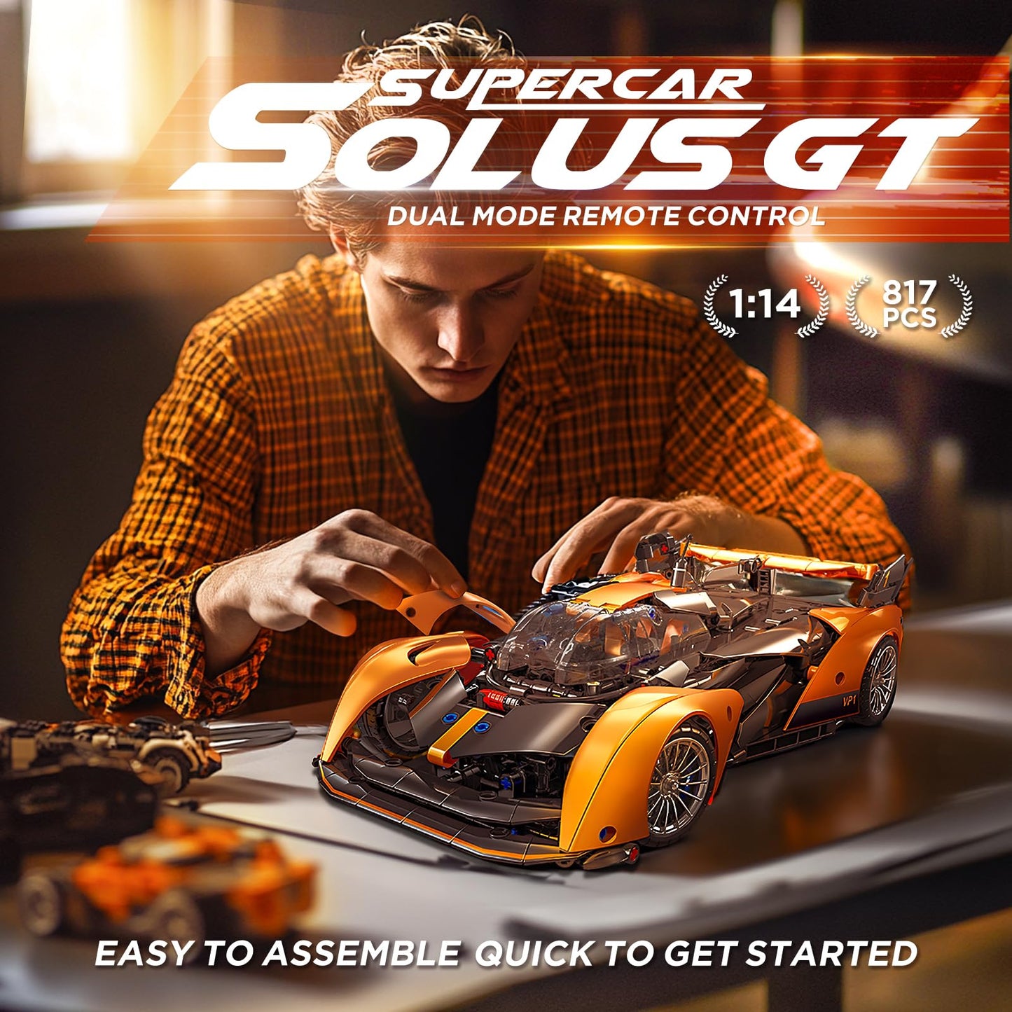 MOCBROPCS Remote Control Building Car, 1:14 Solus GT Construction Toy, Compatible with Technic Car, Collectible Gifts for 10-16