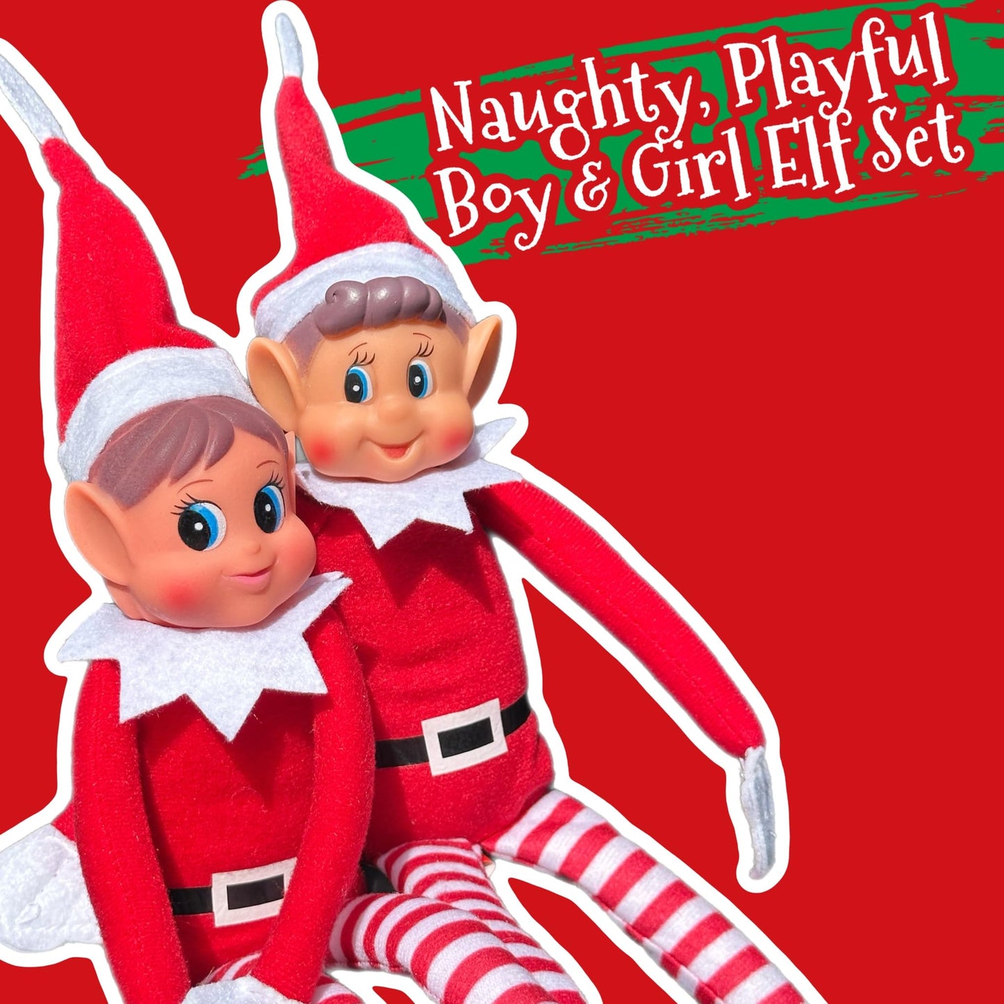 GLOW Wholesale Elfie & Elvie Set - Fun Plush Elves with Vinyl Faces, Red - Set of 2
