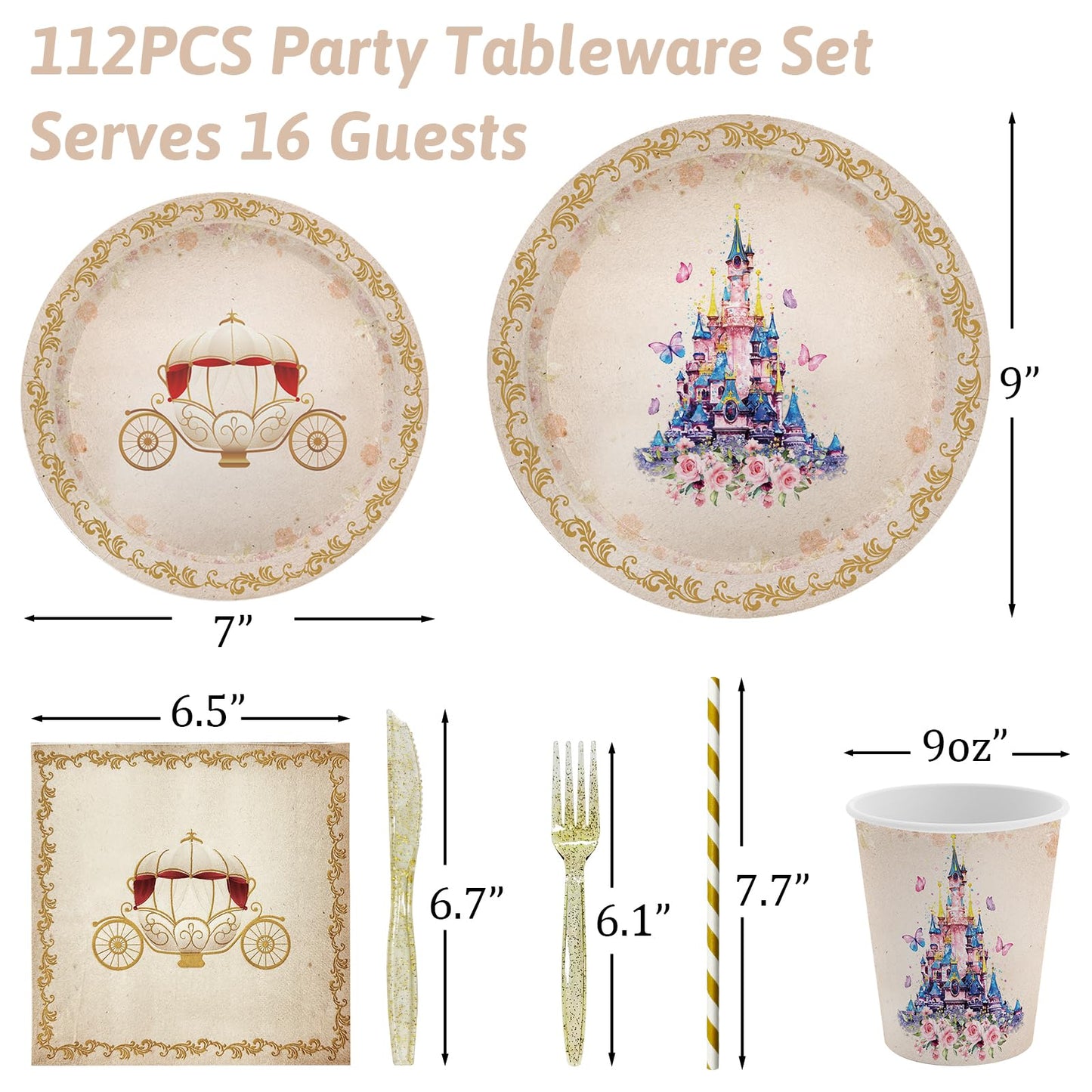 Aibiin 112 Pcs Princess Party Plates Princess Birthday Decorations Once Upon A Time Castle Princess Party Tableware Set Purple F