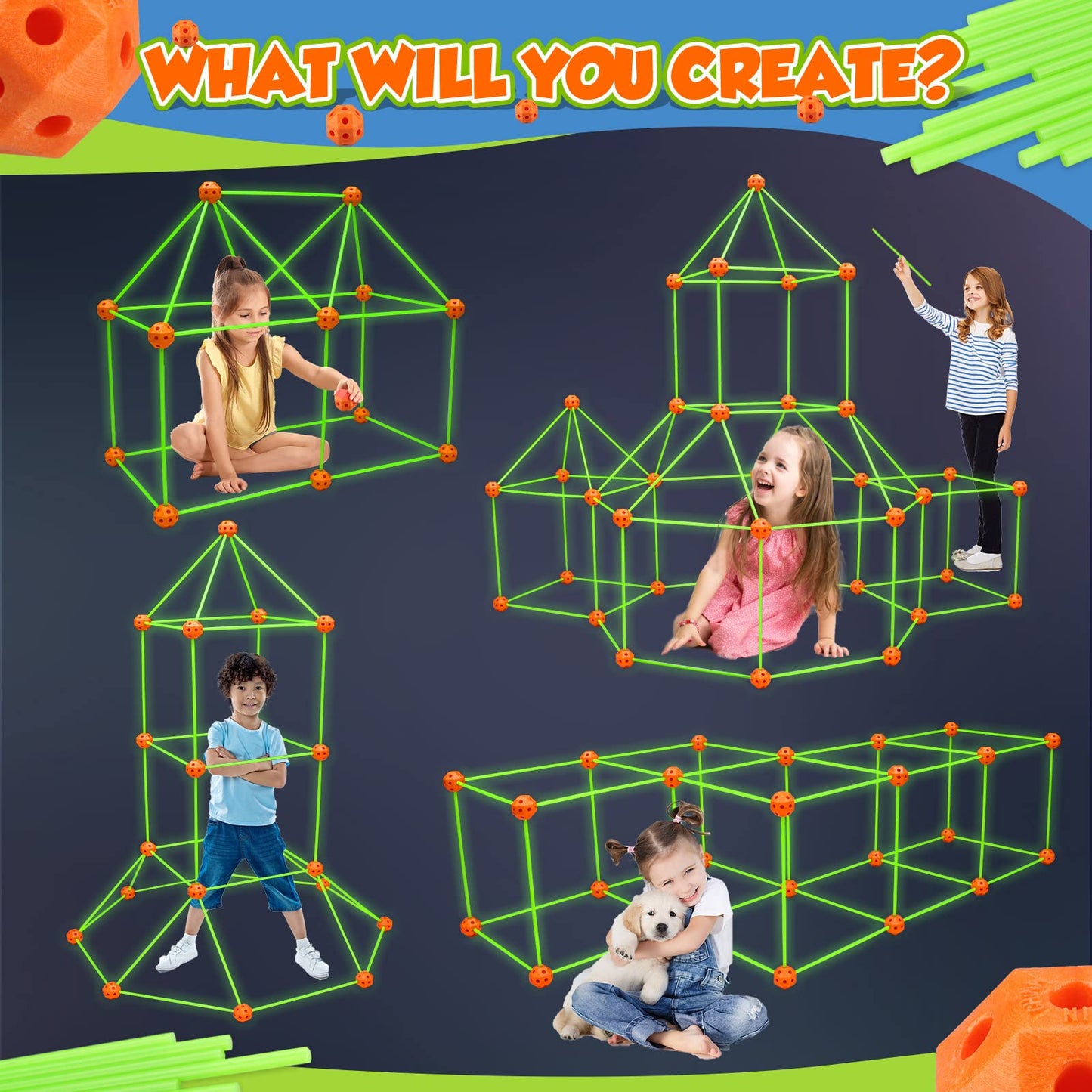 Getatoy Fort Building Kit For Kids - 100 Pcs Glow In The Dark Creative Stem Building Toys, Fun Fort Indoor Outdoor Toys Gift For