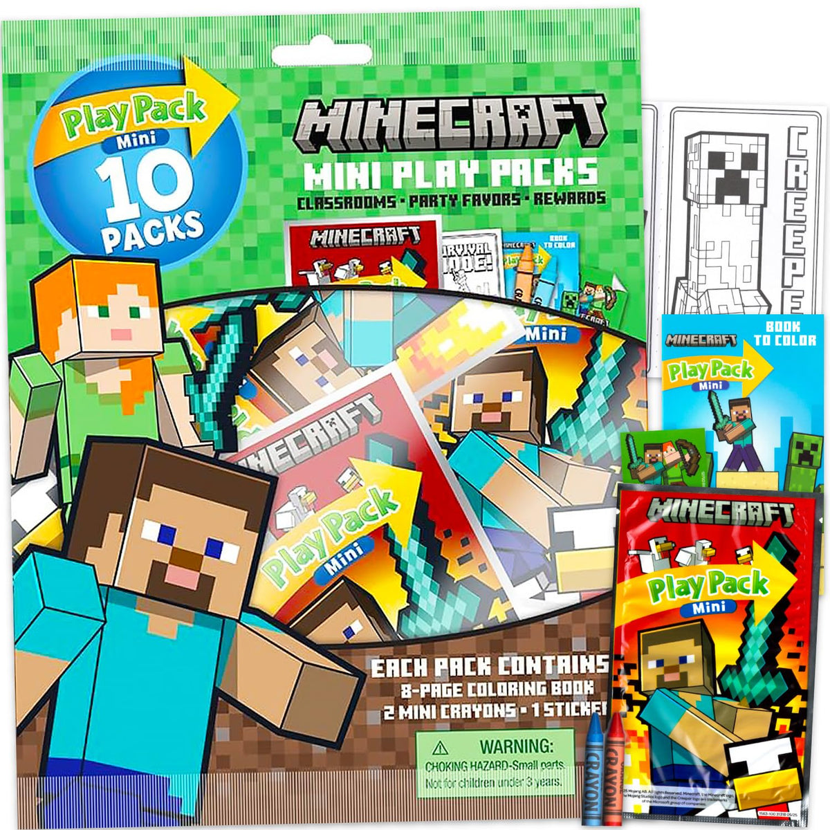 Minecraft Game Packs, Gift Bag Fillers, Minecraft Party Favors, 10 Mini Game Packs, Minecraft Colouring Pad, 2 Mini Colouring Pe