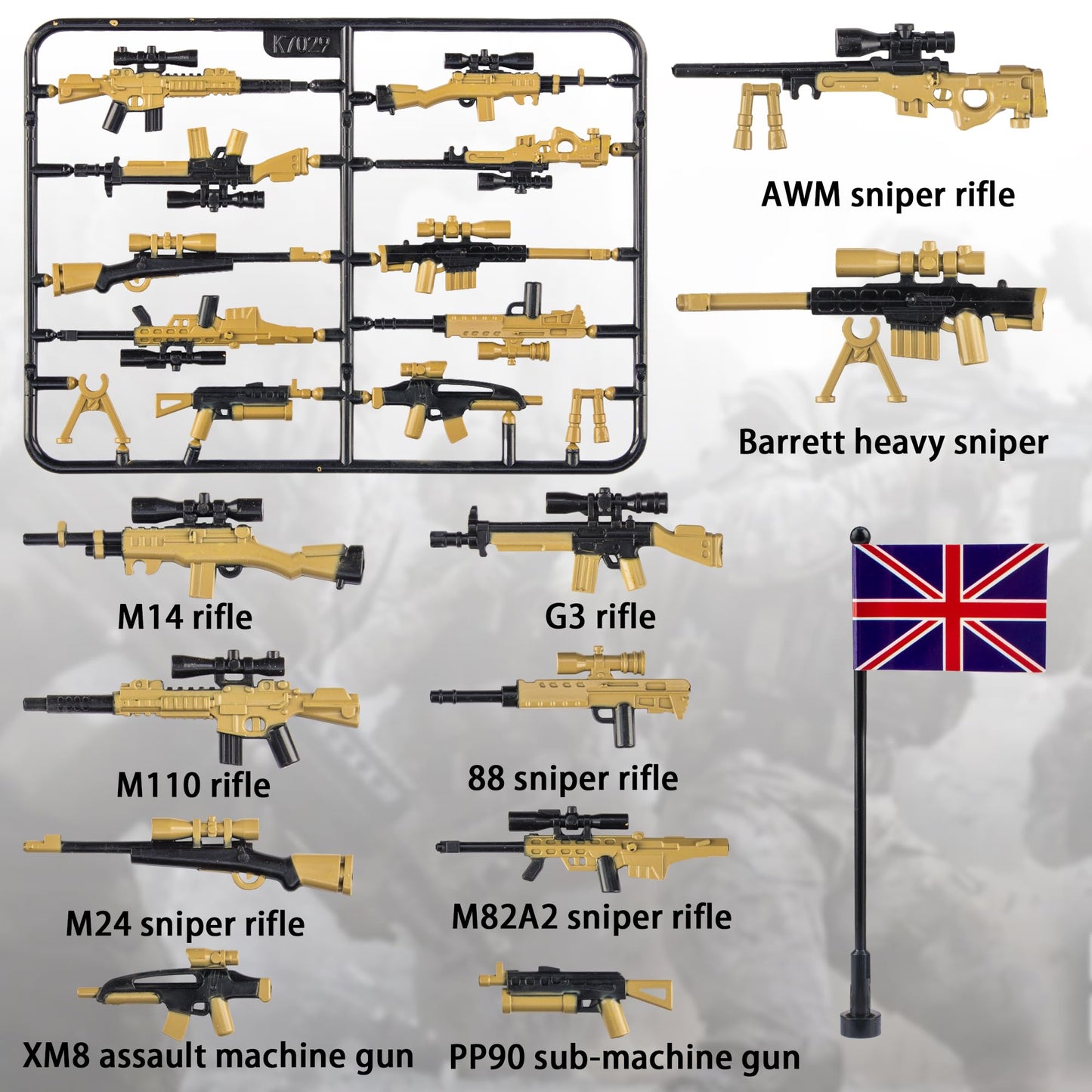 MaozyHomie 44 Pcs  Pack Military 4 Countries  Accessories Toys Military Equipment Battle Blocks Bricks Compatible with Major Brand  3 Years Old and up