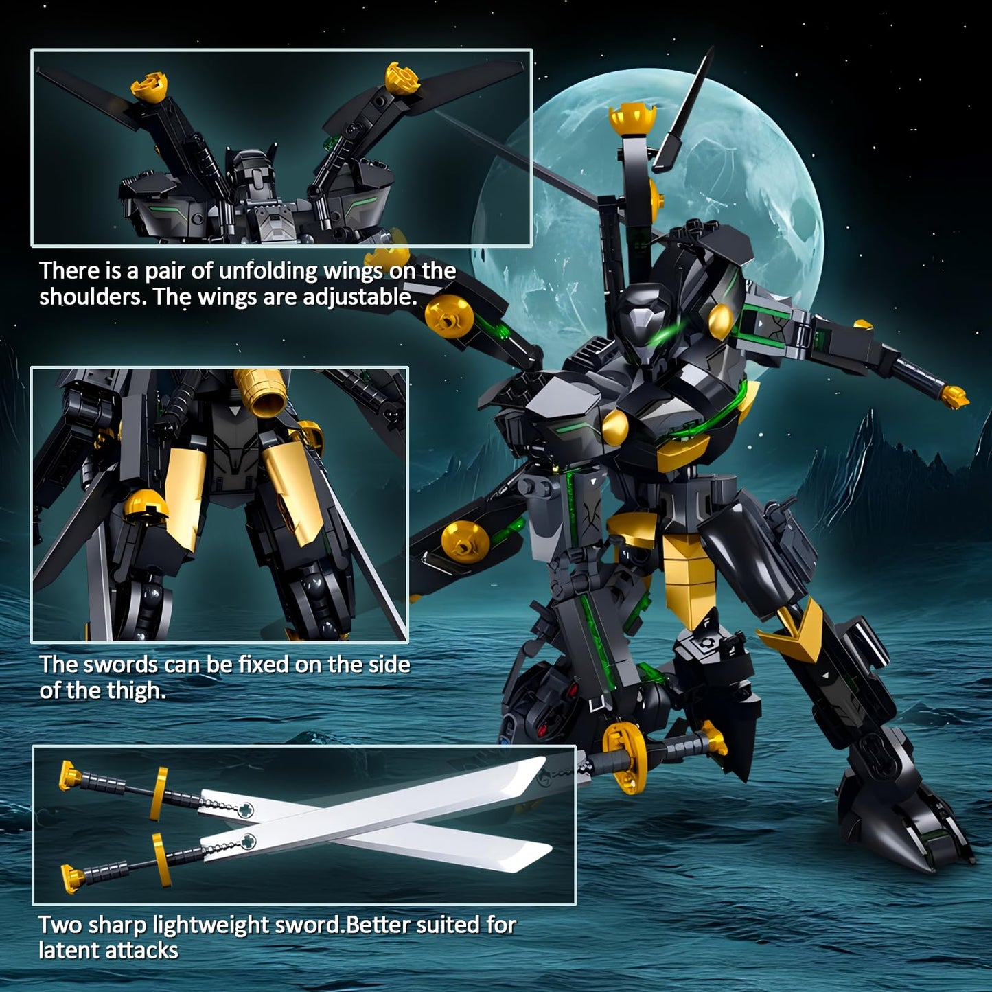 HIGH GODO Black Bat Mech Building Blocks Set for mature-themeds  Robot Model Building Kit with Wings and decorative replica blades   534 Pieces Creative Collectible Gift for Teens