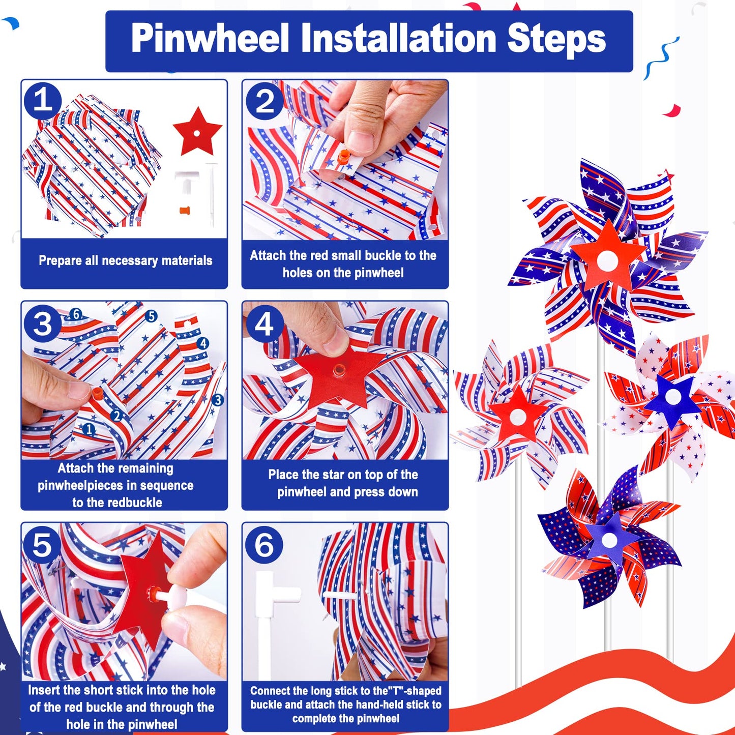 4Th Of July Decorations, 138Pcs Patriotic Party Favors Supplies American Stick Flag, Pinwheels, Tattoos, Rubber Bracelets, Brooch, Necklaces For Independence Day Memorial Day Accessories Parades
