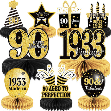 9PCS 90th Birthday decorations 90th birthday Centerpieces for Tables Decorations Vintage 1933 Honeycomb Table Topper Back in 193