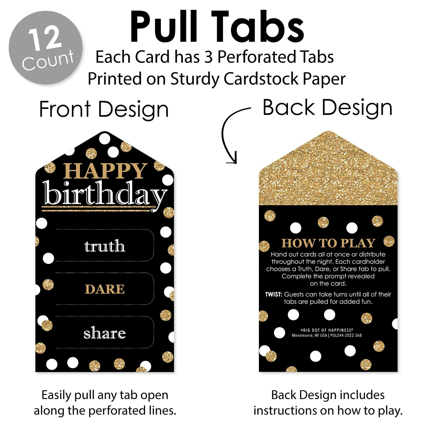 Big Dot of Happiness mature-themed Happy Birthday - Gold - Birthday Party Game Pickle Cards - Truth  Dare  Share Pull Tabs - Set of 12