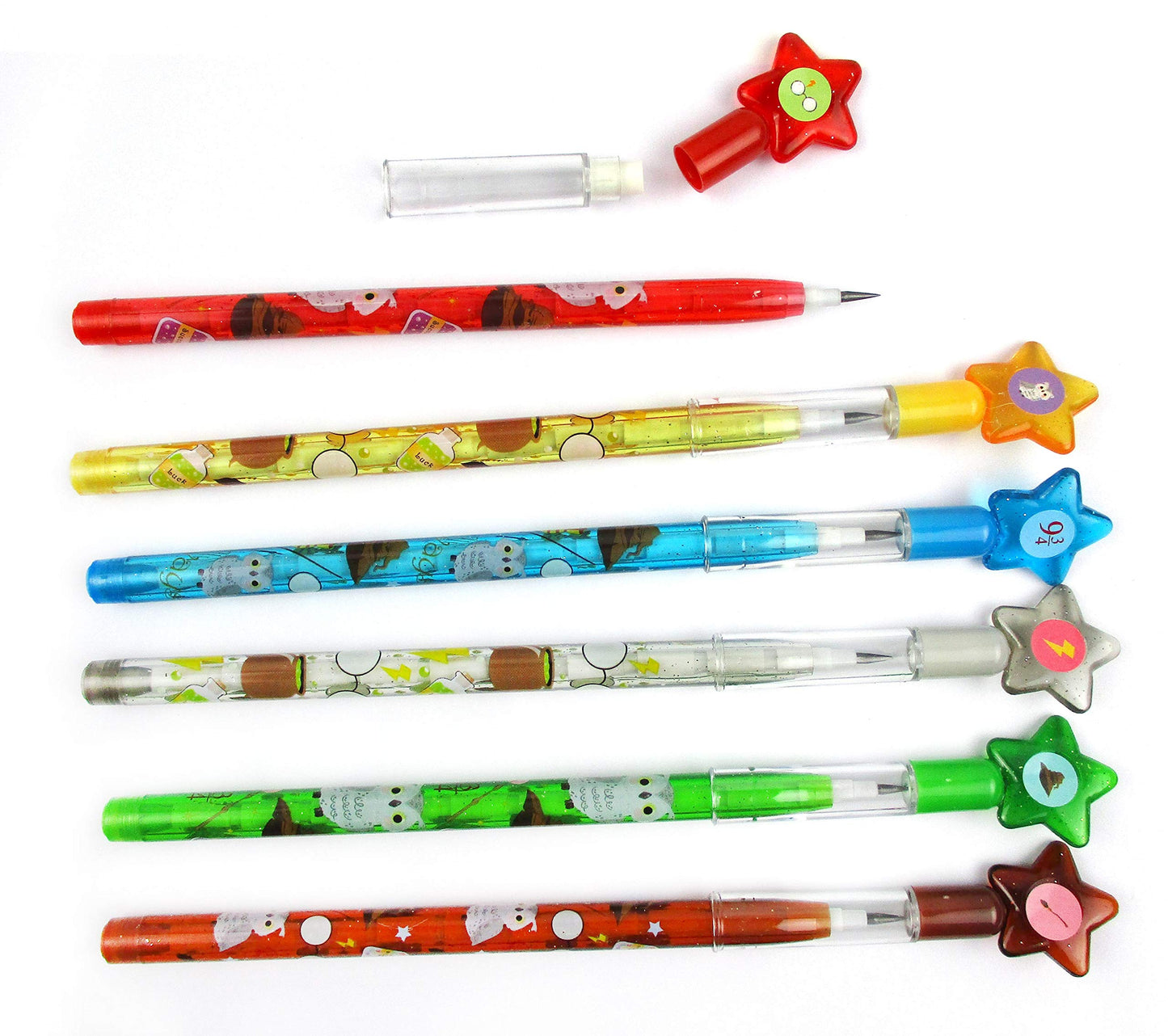 TINYMILLS 24 Pcs Wizard Multi Point Stackable Push Pencil Assortment with Eraser for Wizard Birthday Party Favor Prize Carnival