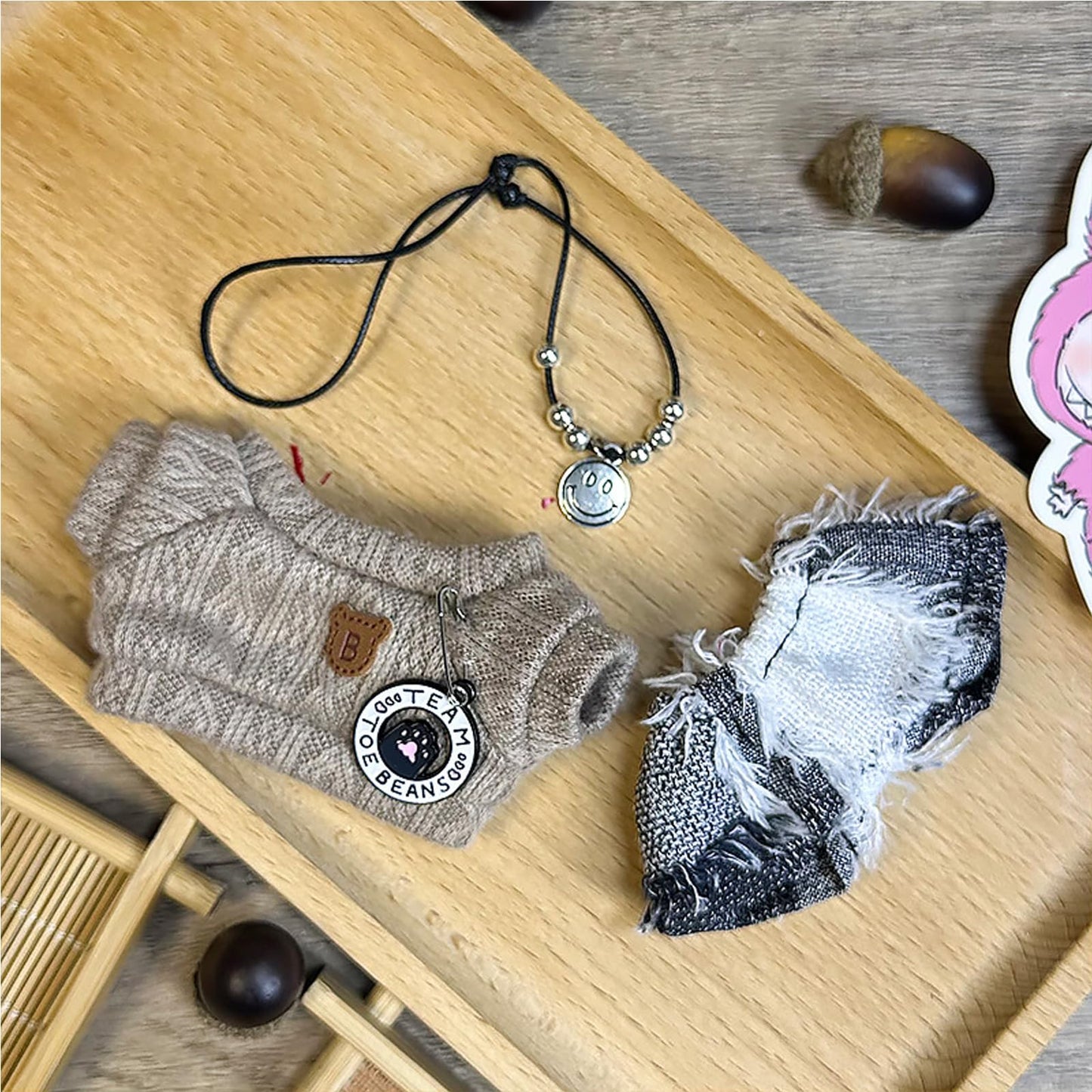 QIUTIMIY Clothes for Doll 17cm Doll Clothes 3-Piece-Set Doll Clothes enhanced Doll Outfit with Accessories-Sweater+Jeans+Necklace(NO Doll Included)