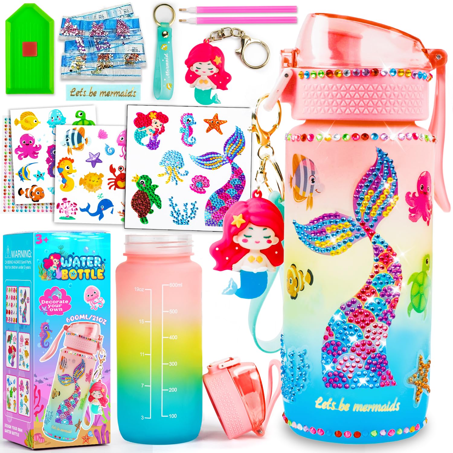 MDCGFOD Decorate Your Own Water Bottle Kits for Girls DIY Water Bottle for Girls Fun Arts and Crafts Gifts Toys Kits for 4-6-8-1